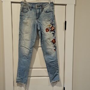 Universal Thread Light Blue Floral Embroidered Skinny Jeans